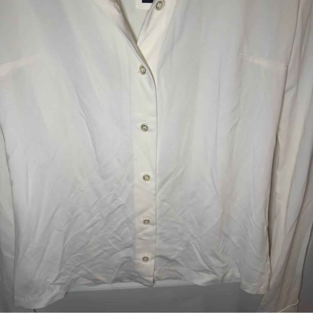 Eterne Charlie Top Matte Jersey Button Down in Ivory - Picture 10 of 14